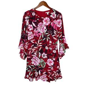 Bar III Dress Flutter Sleeves Red Floral Knee Length Shower Wedding Women's 4
